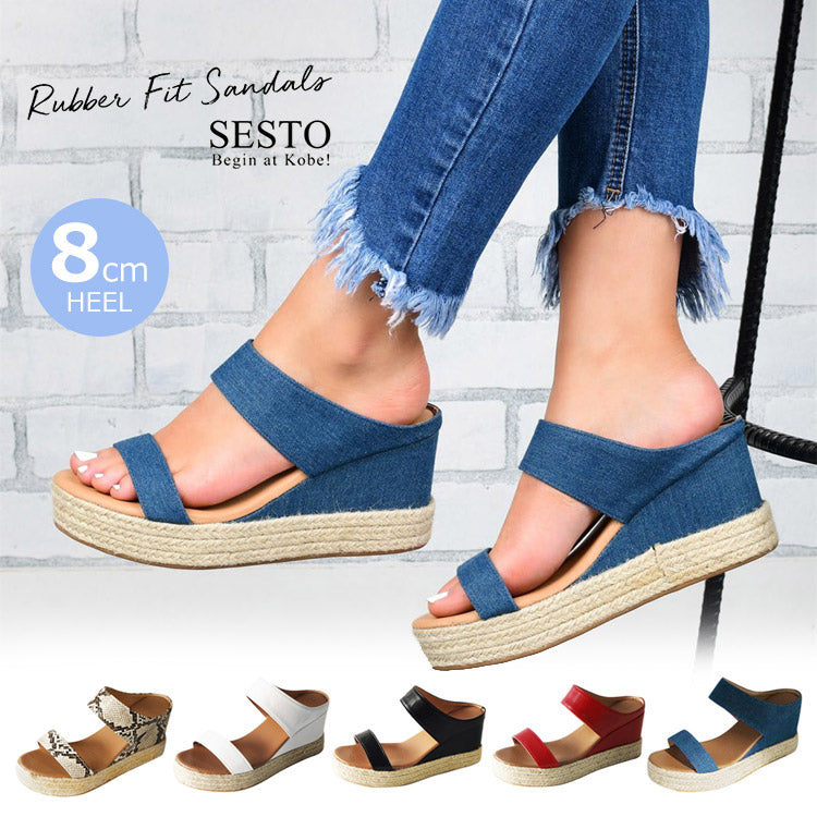 【レディースウエッジサンダル】8cmヒール脚長効果抜群　軽量で疲れにくい　滑り止め安定感強い　