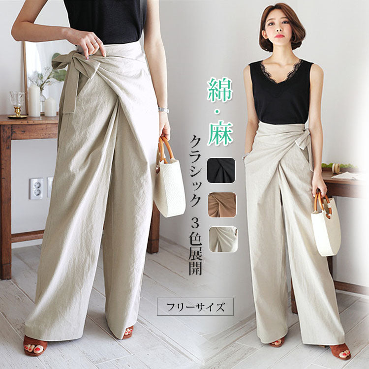 ウエストリボンラップデザインカシュクールパンツ