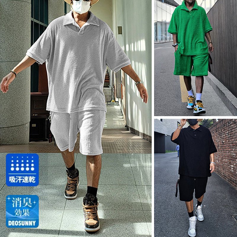 折襟Tシャツ＋ショートパンツセットアップ