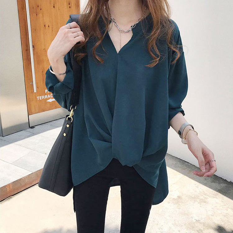 シフォンシャツ 2セットで4690円 トップス 前結び風 ノーカラー 春夏 レディース オン オフ おしゃれ