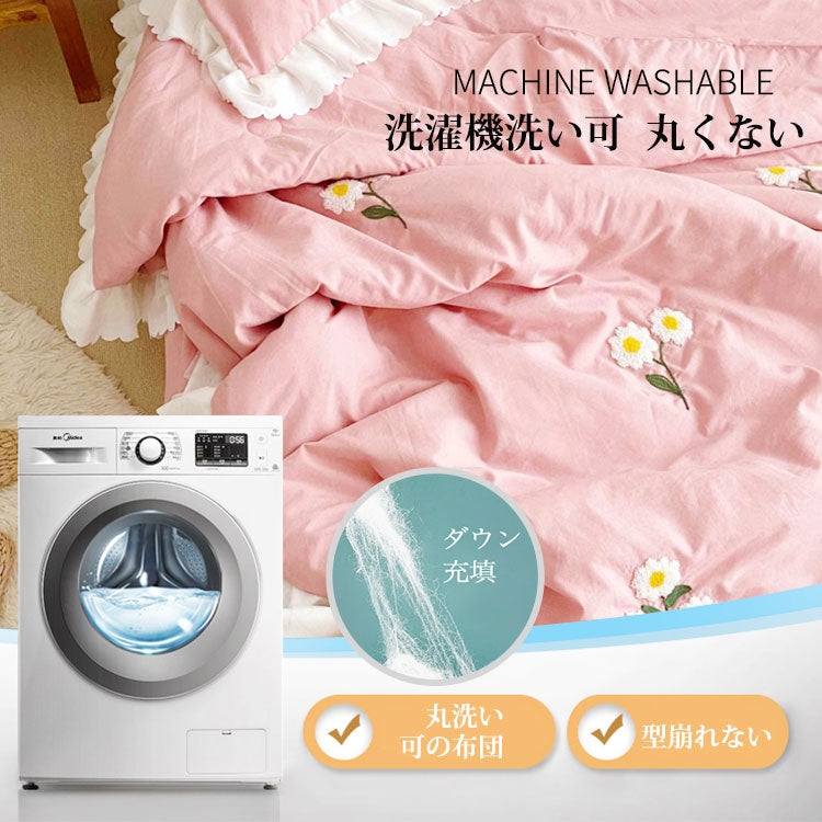 水洗いヒナギク柄サマー布団4点セット  ダウン充填