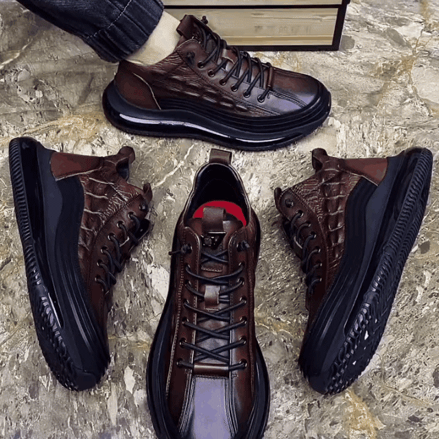 イタリアプチ贅沢ワニ柄 厚底クッションカジュアルメンズシューズ