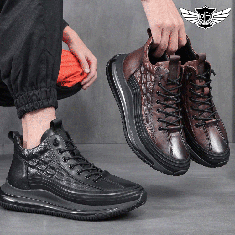 イタリアプチ贅沢ワニ柄 厚底クッションカジュアルメンズシューズ