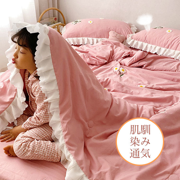 水洗いヒナギク柄サマー布団4点セット  ダウン充填